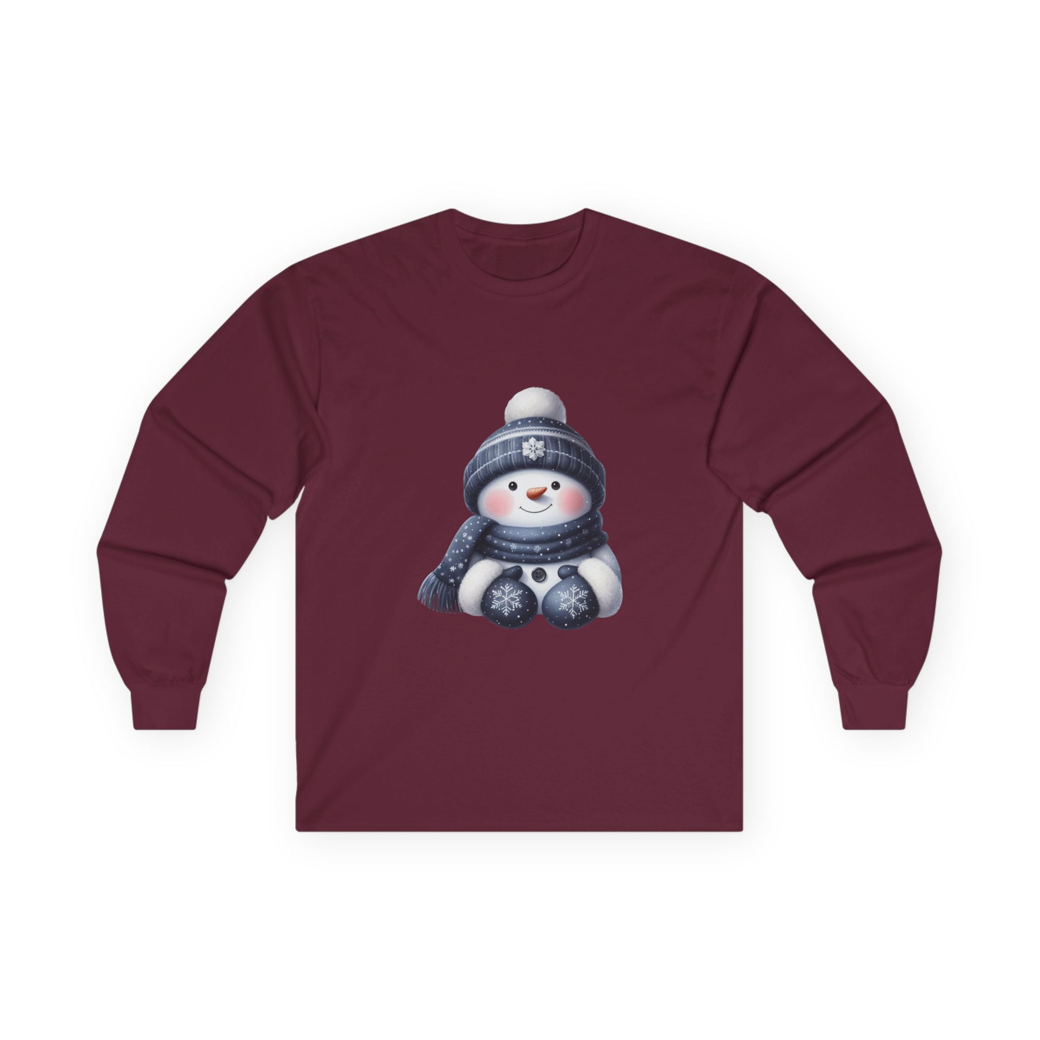 Snowman Long Sleeve Tee — Cute Winter Snowman with Hat & Scarf